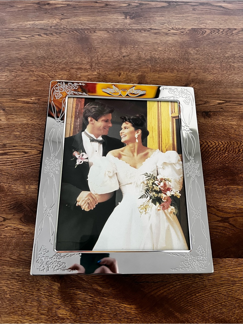 Silver Wedding Photo Album With Doves and Heart Design